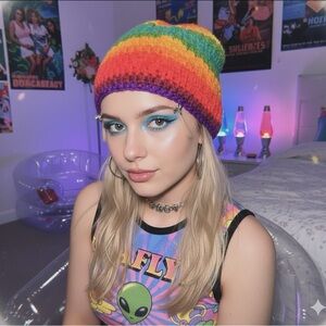 Rainbow Knit Beanie Colorful
